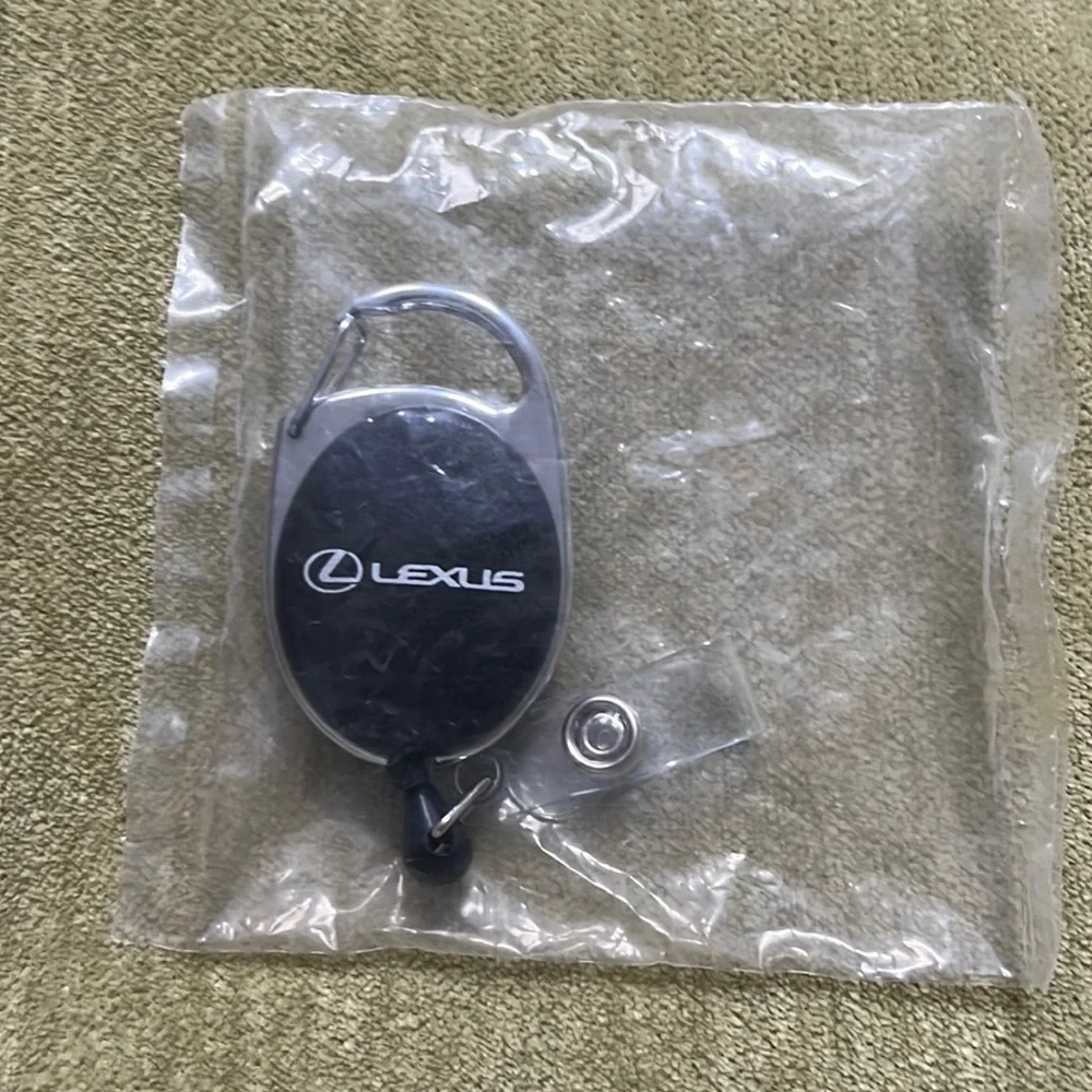 NEW Oval Lexus Key Chain Black & Silver with slide clip & snap clip